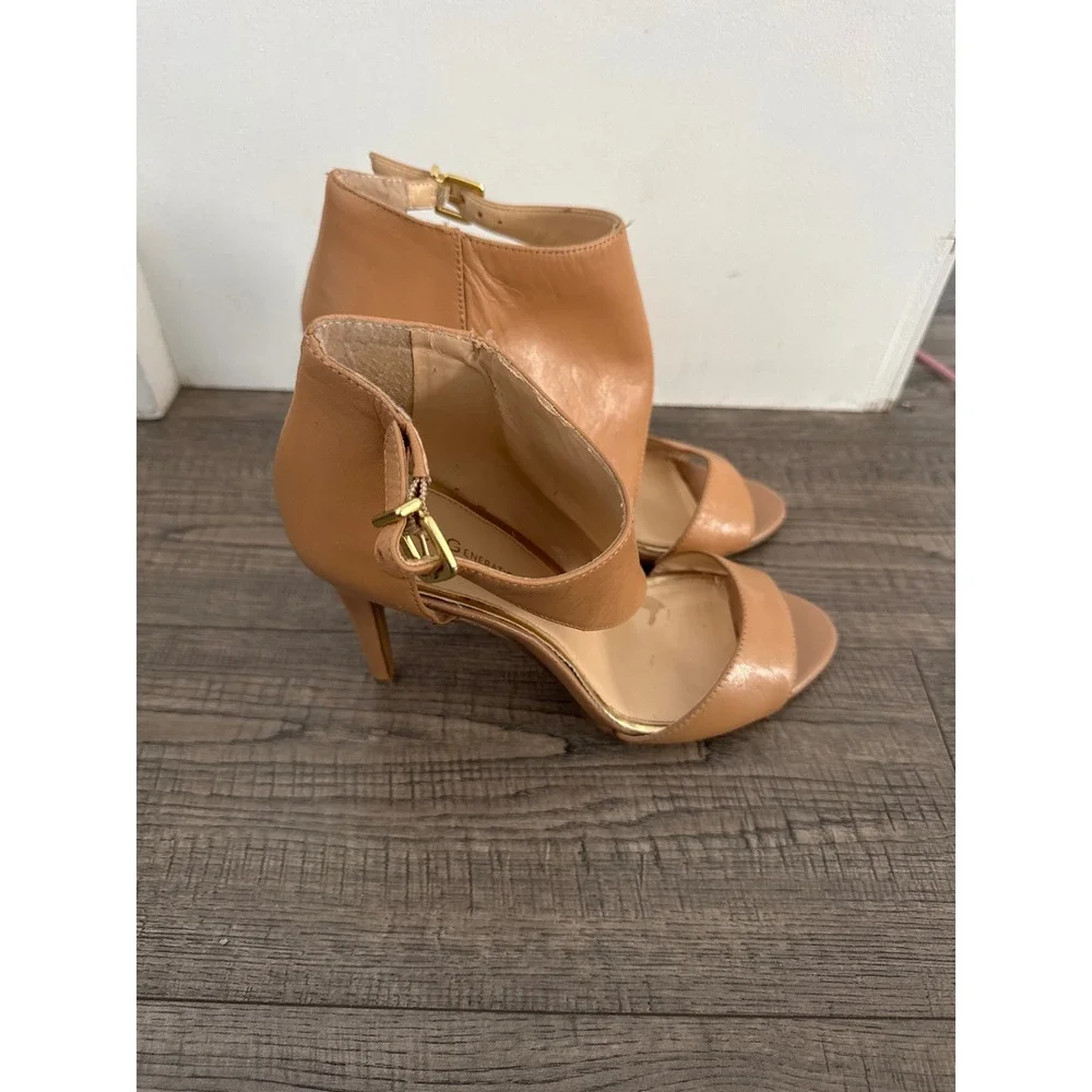 BCBGeneration Ruize Tan Leather Ankle Wrap Stiletto Heels Sandals 9.5B